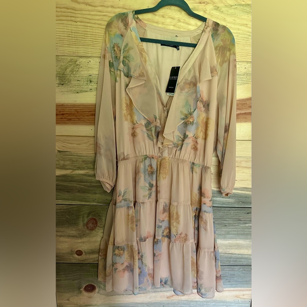 Lauren Ralph Lauren Peach and Blue Floral Dress